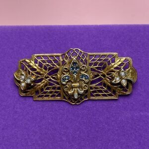 💛 Antique Victorian Gold Filled Blue Paste & Seed Pearl Brooch